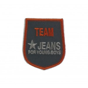 Shield Iron-on Embroidery Sticker - Team Jeans - Color Grey and Orange